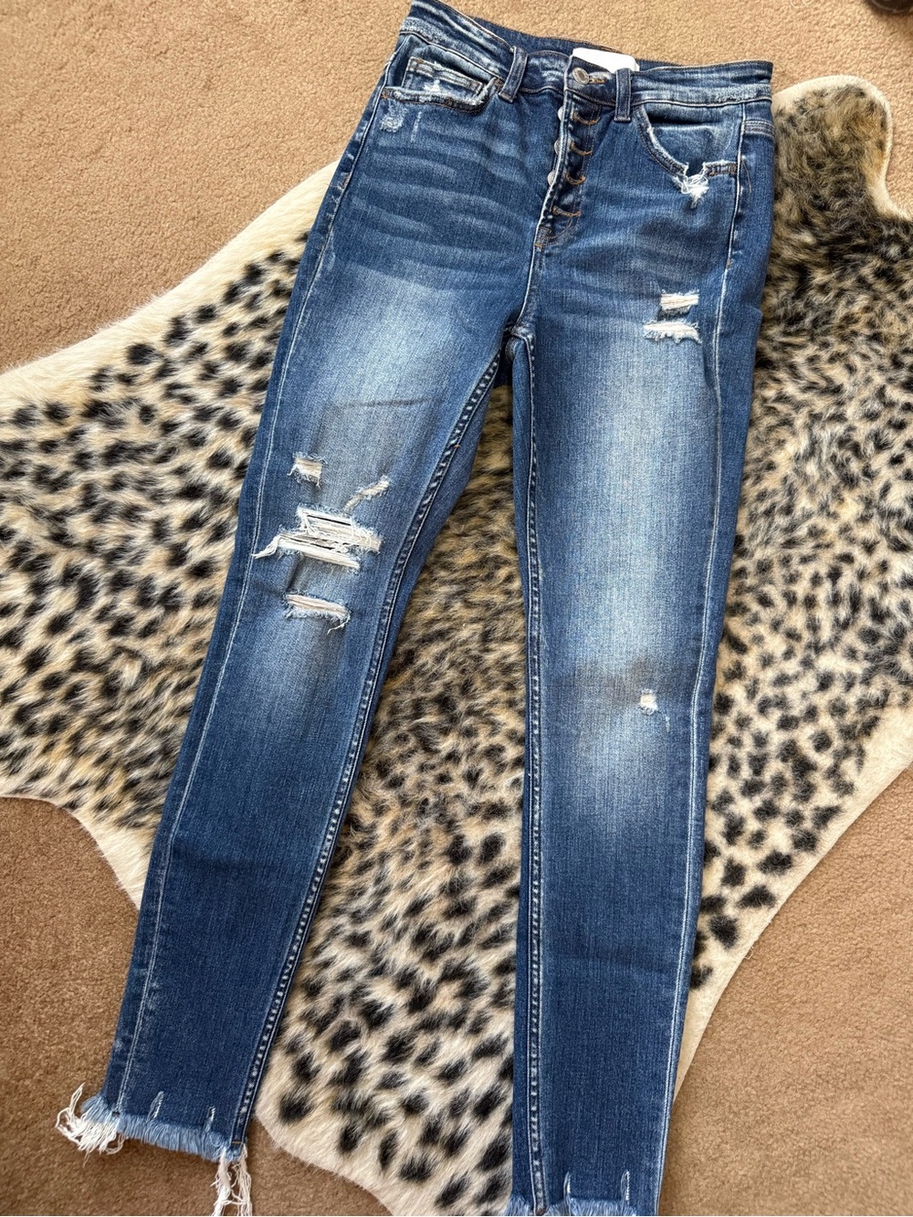 High-Rise Distressed Skinny Jeans - Blue